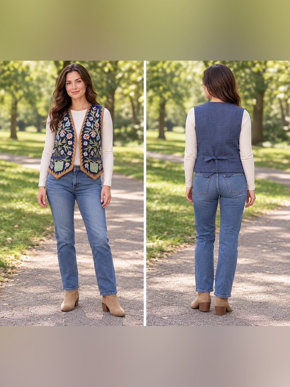 Orvis Floral Embroidered Wool Vest Navy Blue Boho Cottagecore Size M
